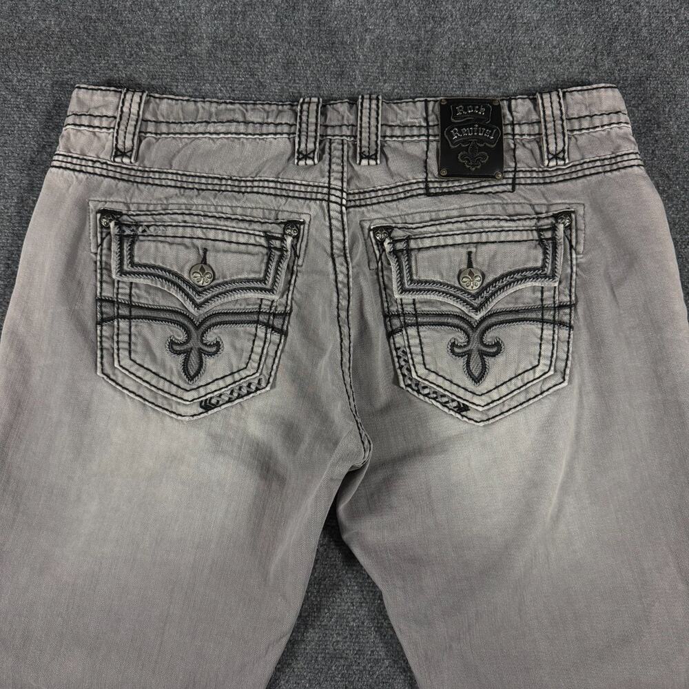 Rock Revival Alton Jeans Mens 42x34 Gray Straight Fleur De Lis Distress T48925J